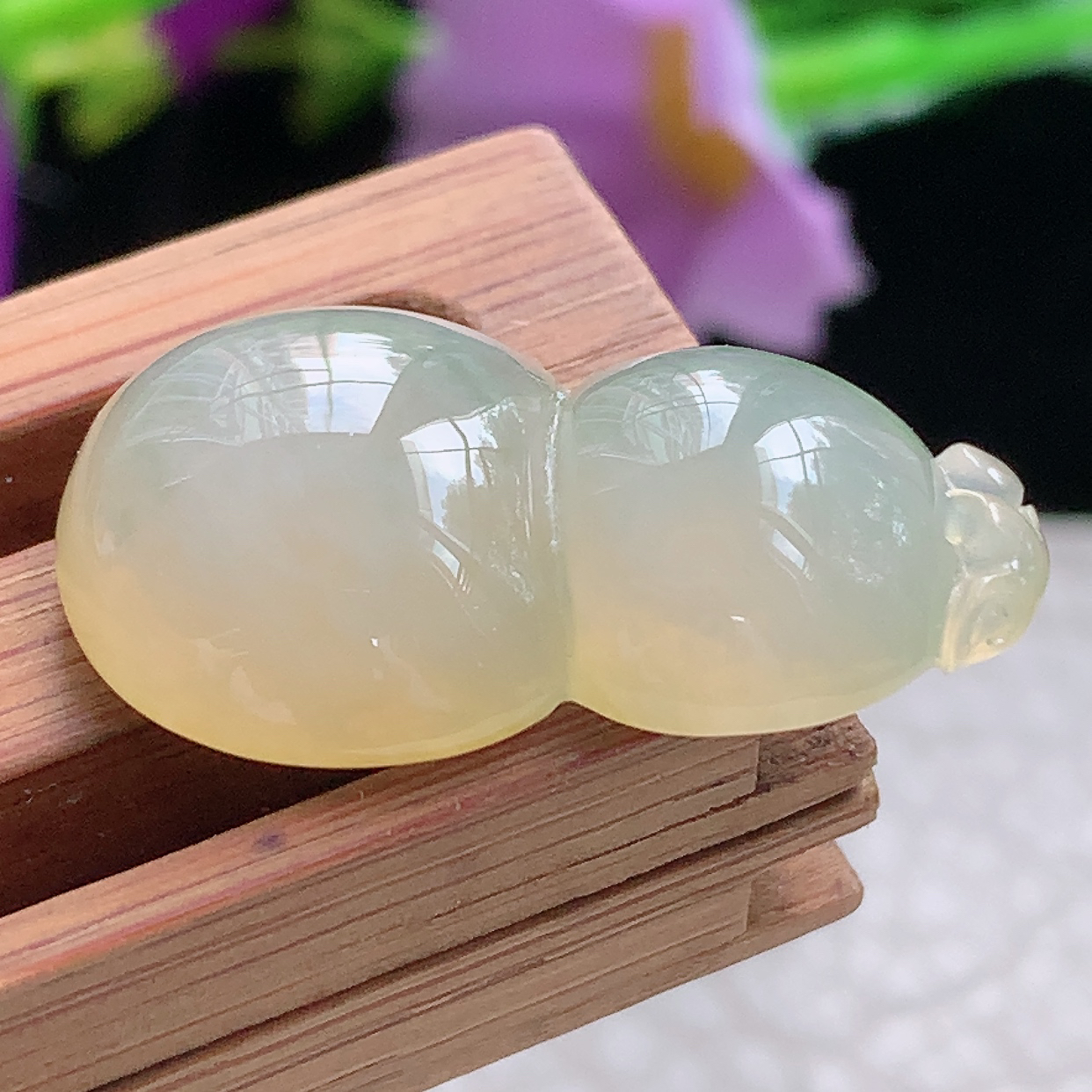 zz3实拍25.5*14*6.5缅甸翡翠黄翡葫芦扣吊坠冰透奶黄福禄宝宝玉坠
