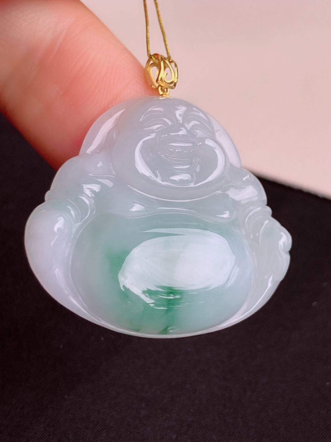 冰飘花弥勒佛，花色清爽，尺寸31.5/27.6/6/自然光实拍