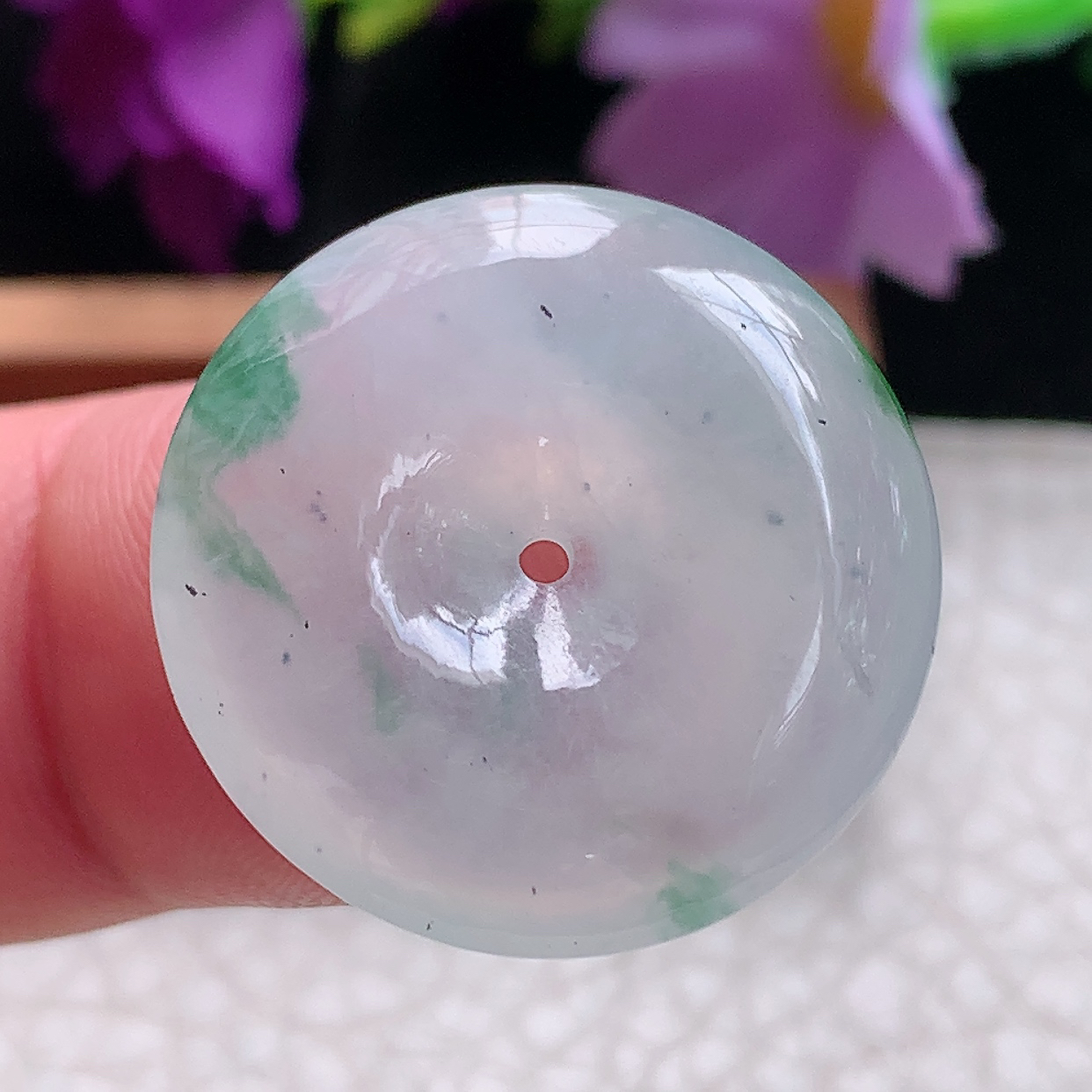 zz3实拍24.8*6缅甸翡翠冰透飘花平安扣吊坠
