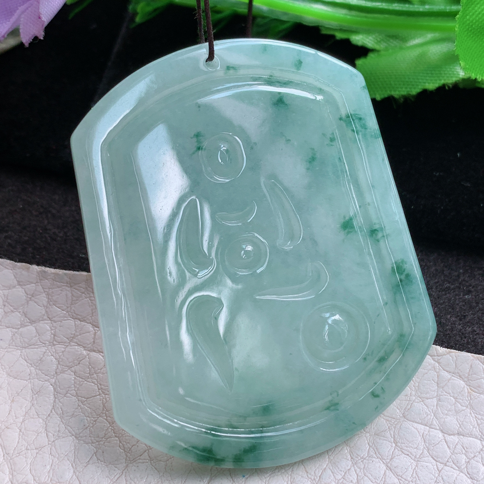 py实拍55*44.5*5.8缅甸翡翠飘花普贤观音菩萨吊坠