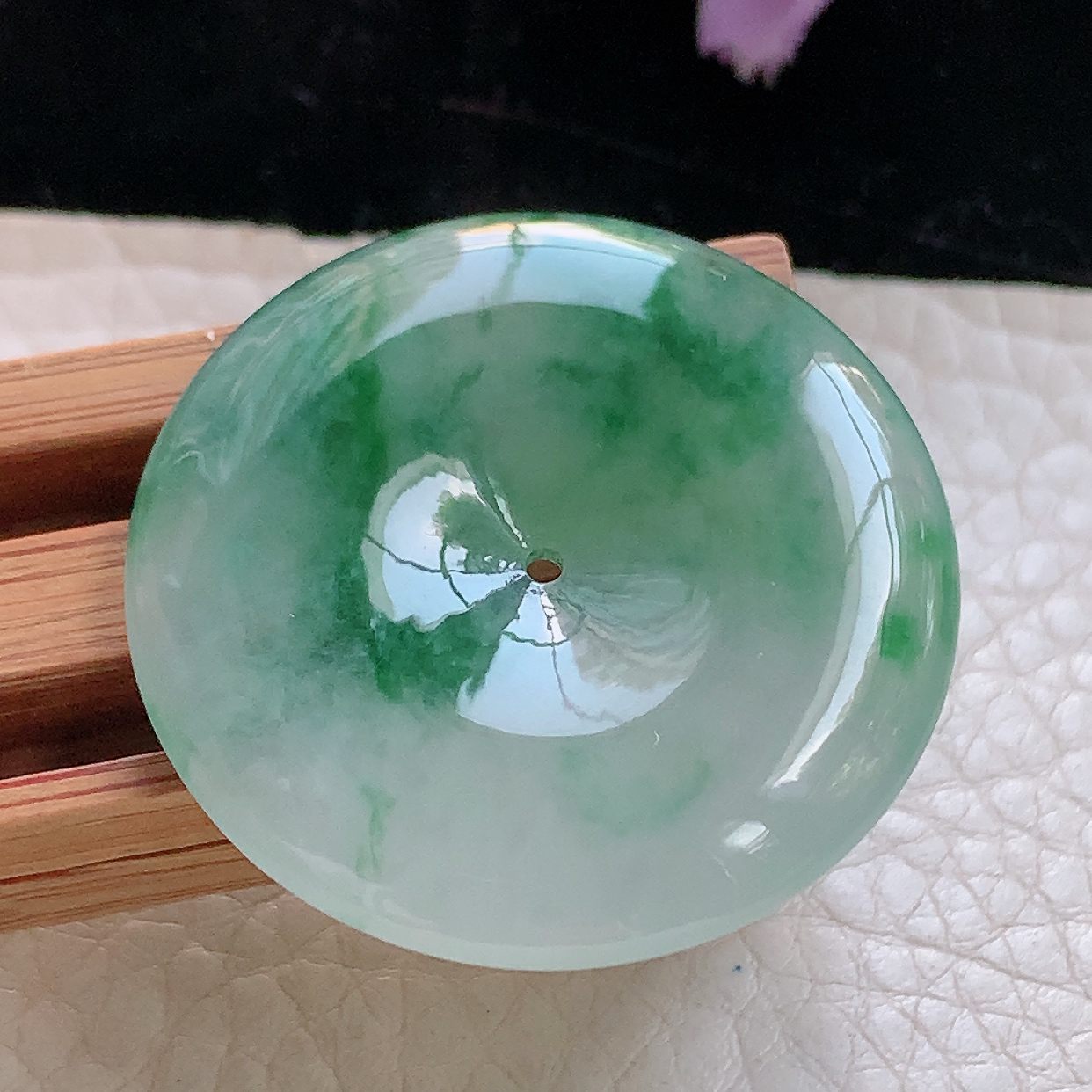 zz3实拍33.8*5.7缅甸翡翠冰飘花平安扣吊坠