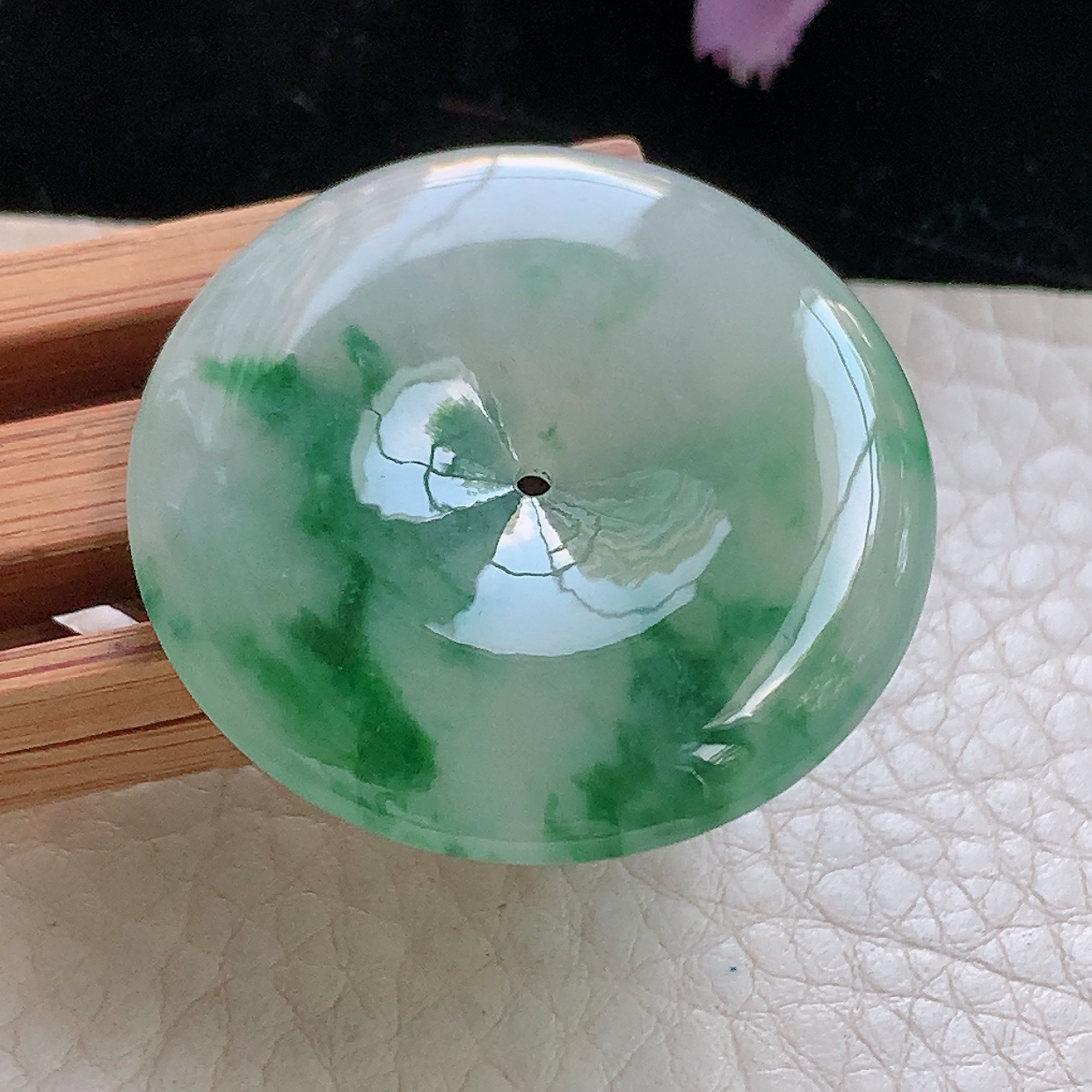 zz3实拍33.8*5.7缅甸翡翠冰飘花平安扣吊坠