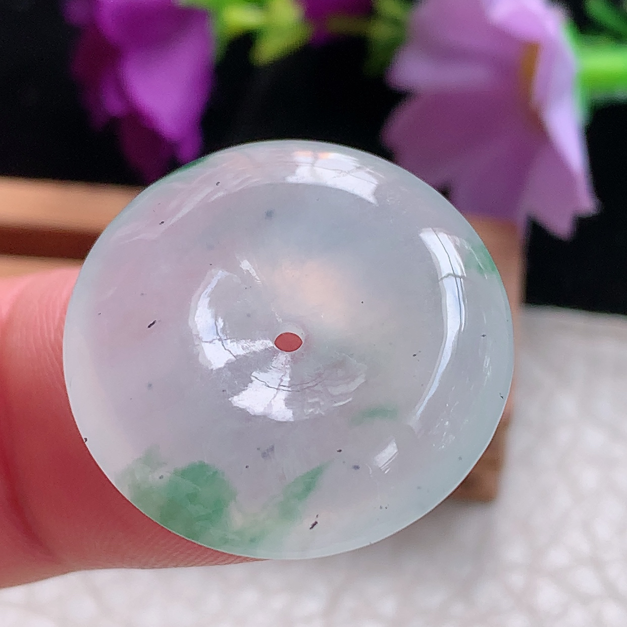 zz3实拍24.8*6缅甸翡翠冰透飘花平安扣吊坠