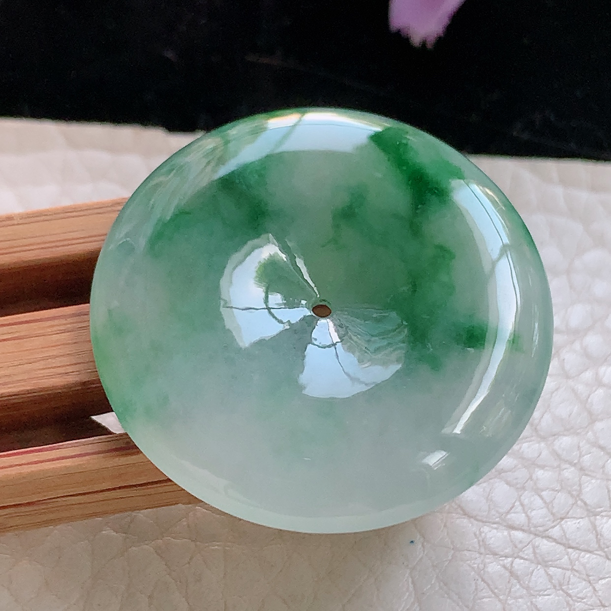 zz3实拍33.8*5.7缅甸翡翠冰飘花平安扣吊坠