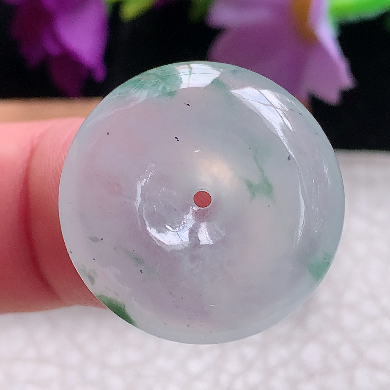 zz3实拍24.8*6缅甸翡翠冰透飘花平安扣吊坠