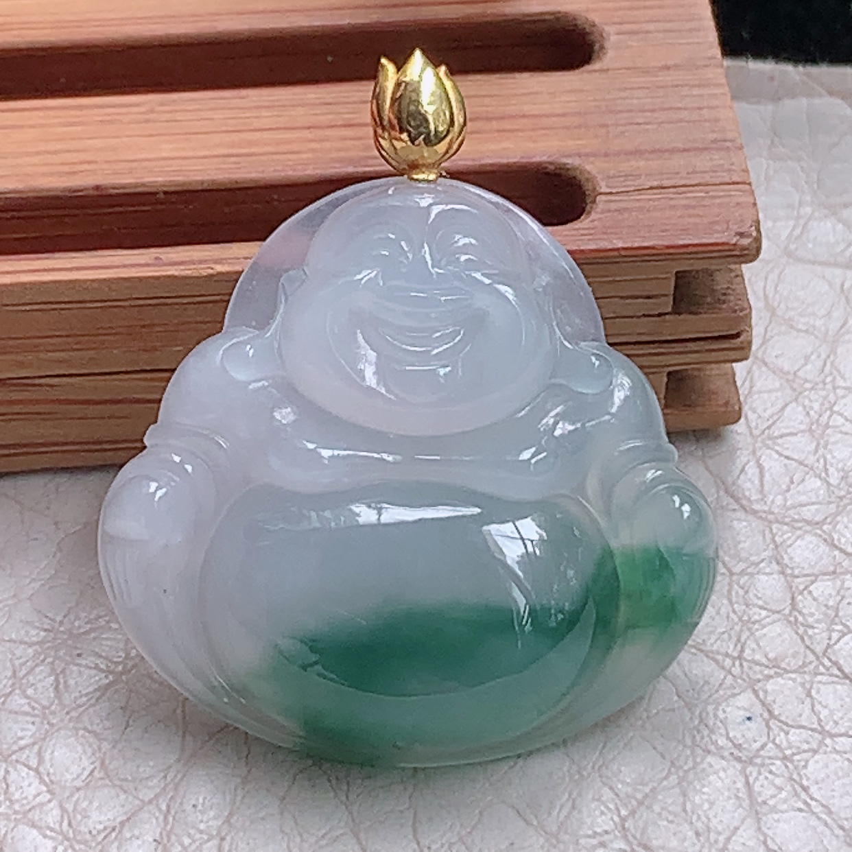 zz3实拍26*28*6缅甸翡翠冰飘花弥勒佛吊坠半山半水佛公