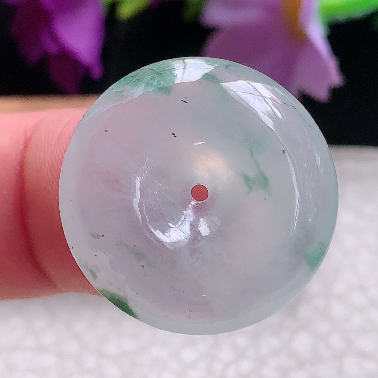 zz3实拍24.8*6缅甸翡翠冰透飘花平安扣吊坠