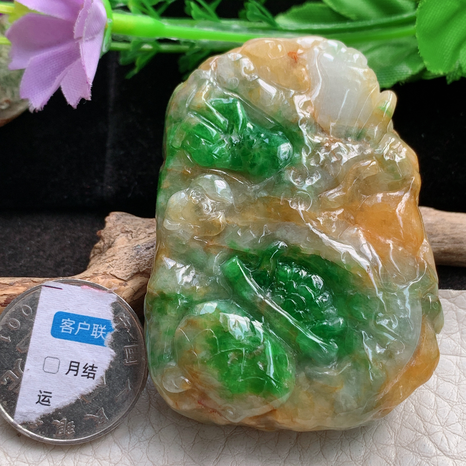 py实拍62.8*45*16.8缅甸翡翠三彩特色齐天大圣，孙悟空项坠
