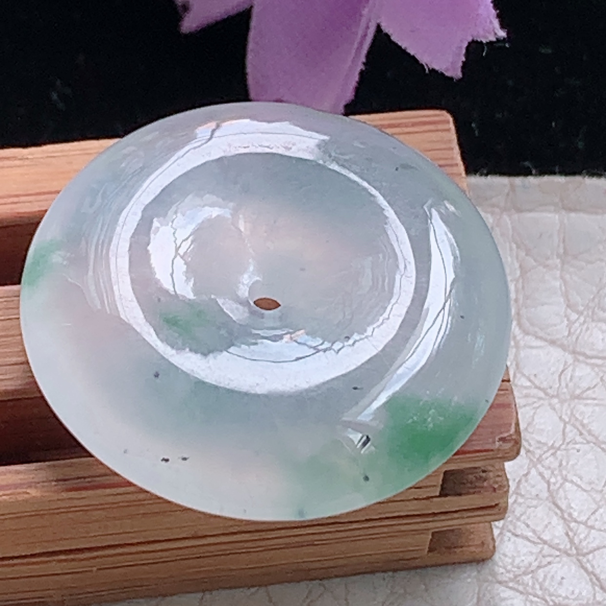 zz3实拍24.8*6缅甸翡翠冰透飘花平安扣吊坠