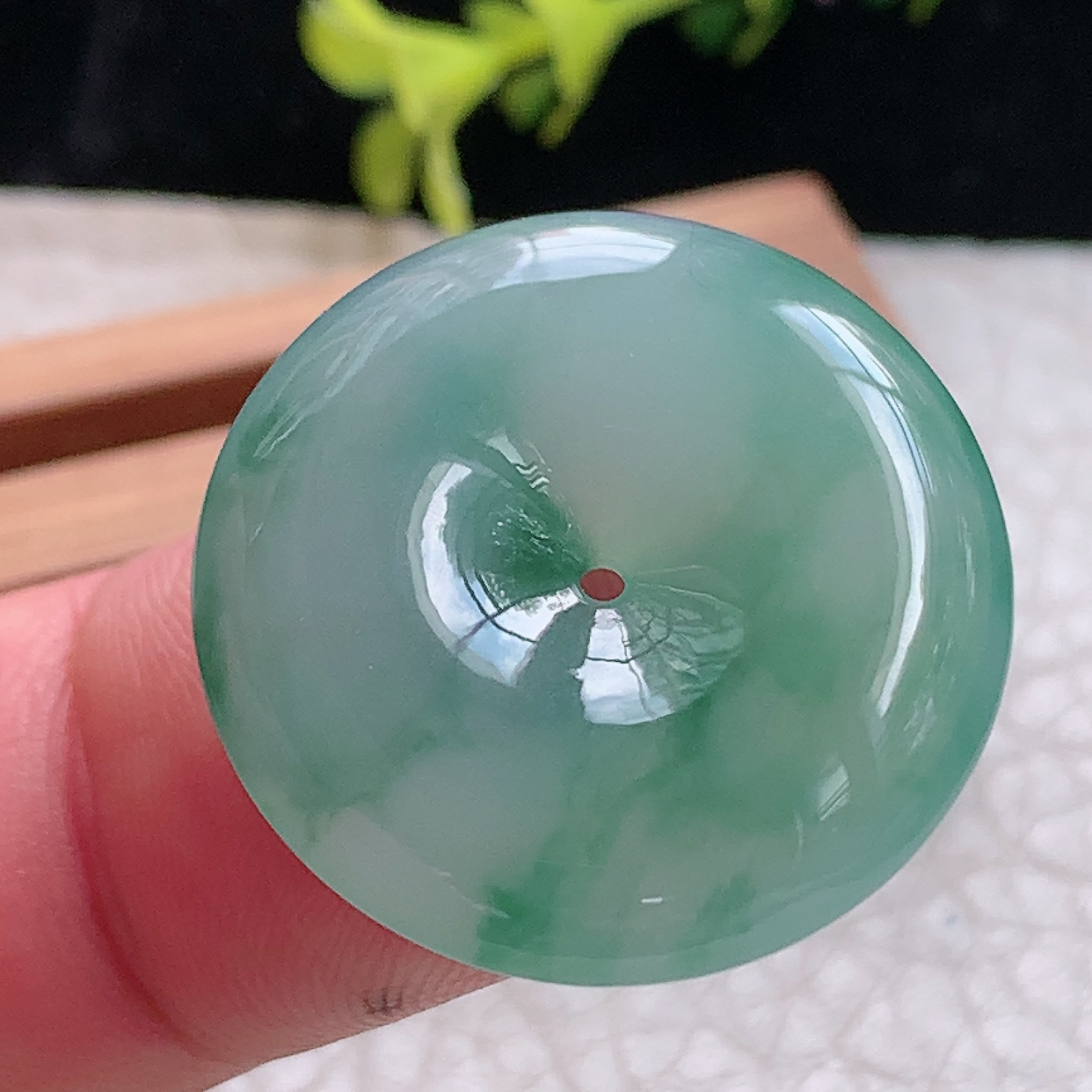 zz3实拍26*6缅甸翡翠冰飘花平安扣吊坠