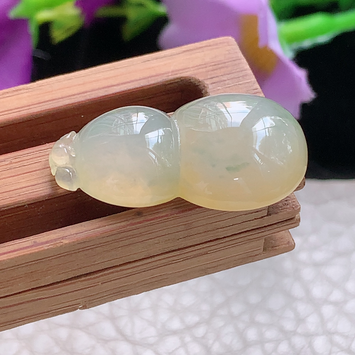 zz3实拍25.5*14*6.5缅甸翡翠黄翡葫芦扣吊坠冰透奶黄福禄宝宝玉坠