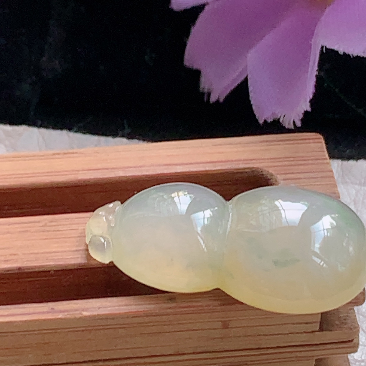 zz3实拍25.5*14*6.5缅甸翡翠黄翡葫芦扣吊坠冰透奶黄福禄宝宝玉坠