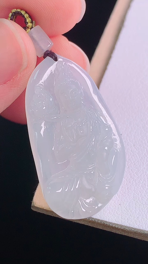 冰种大势至菩萨，无裂，尺寸:34.5-19.4-4.3mm