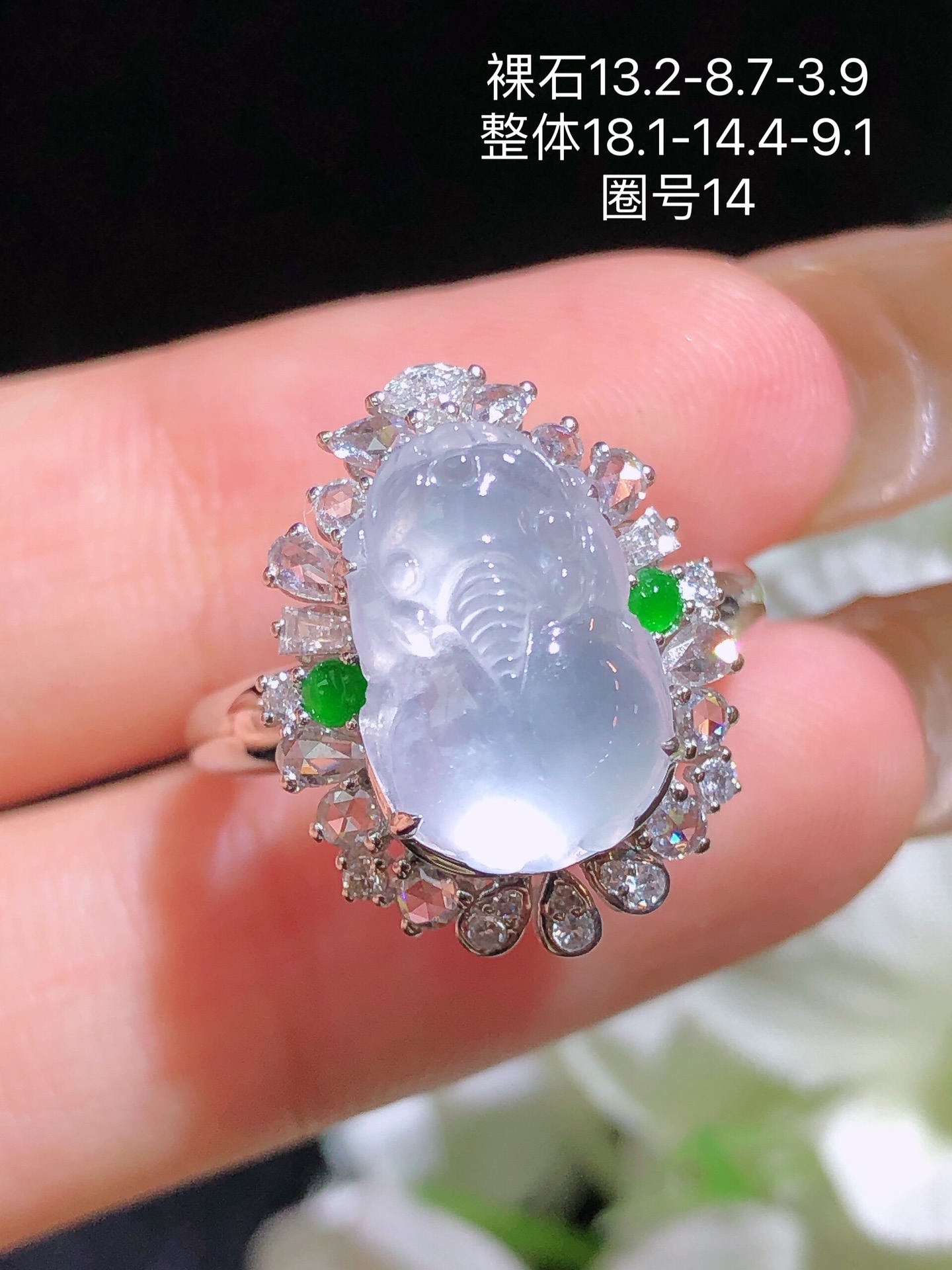 ️18K金镶  茅台白貔貅戒指 水润色艳 品相饱满 苹果拍摄，实物更好看，13.2-8.7-3.9