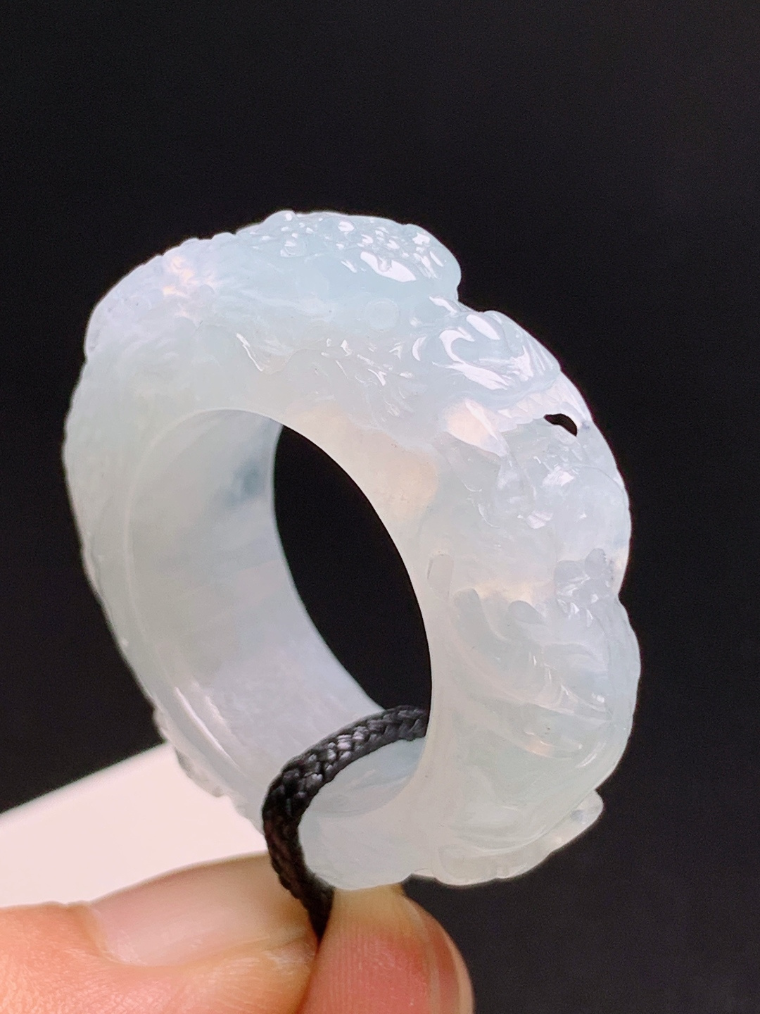 浮雕龙纹扳指，冰润起光雕工立体，龙腾显贵大气收藏款 裸石35.9-10.3-7.6 圈口26 300