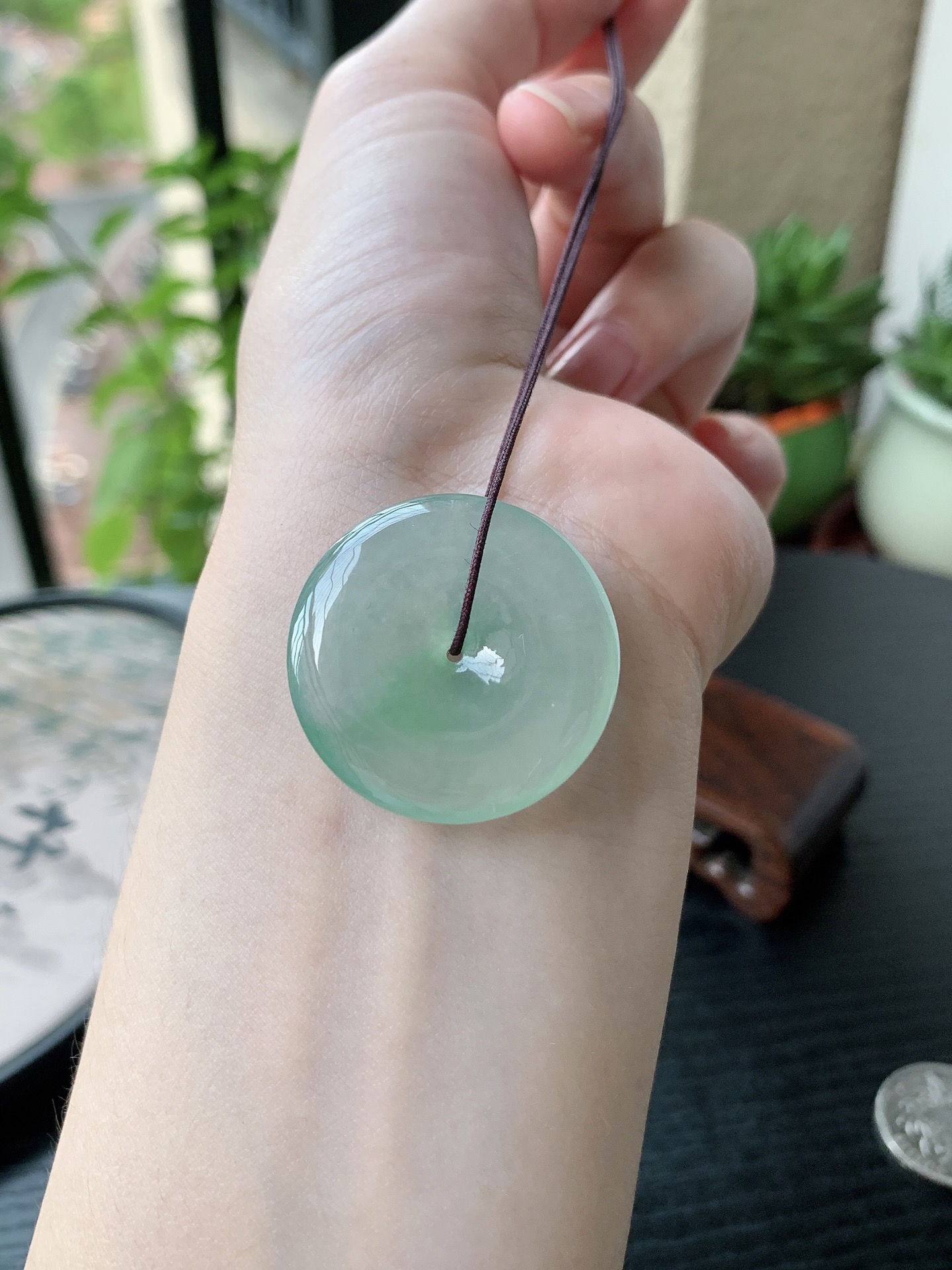 老坑冰种胶感飘绿平安扣吊坠裸石尺寸:30.6-5.5mm