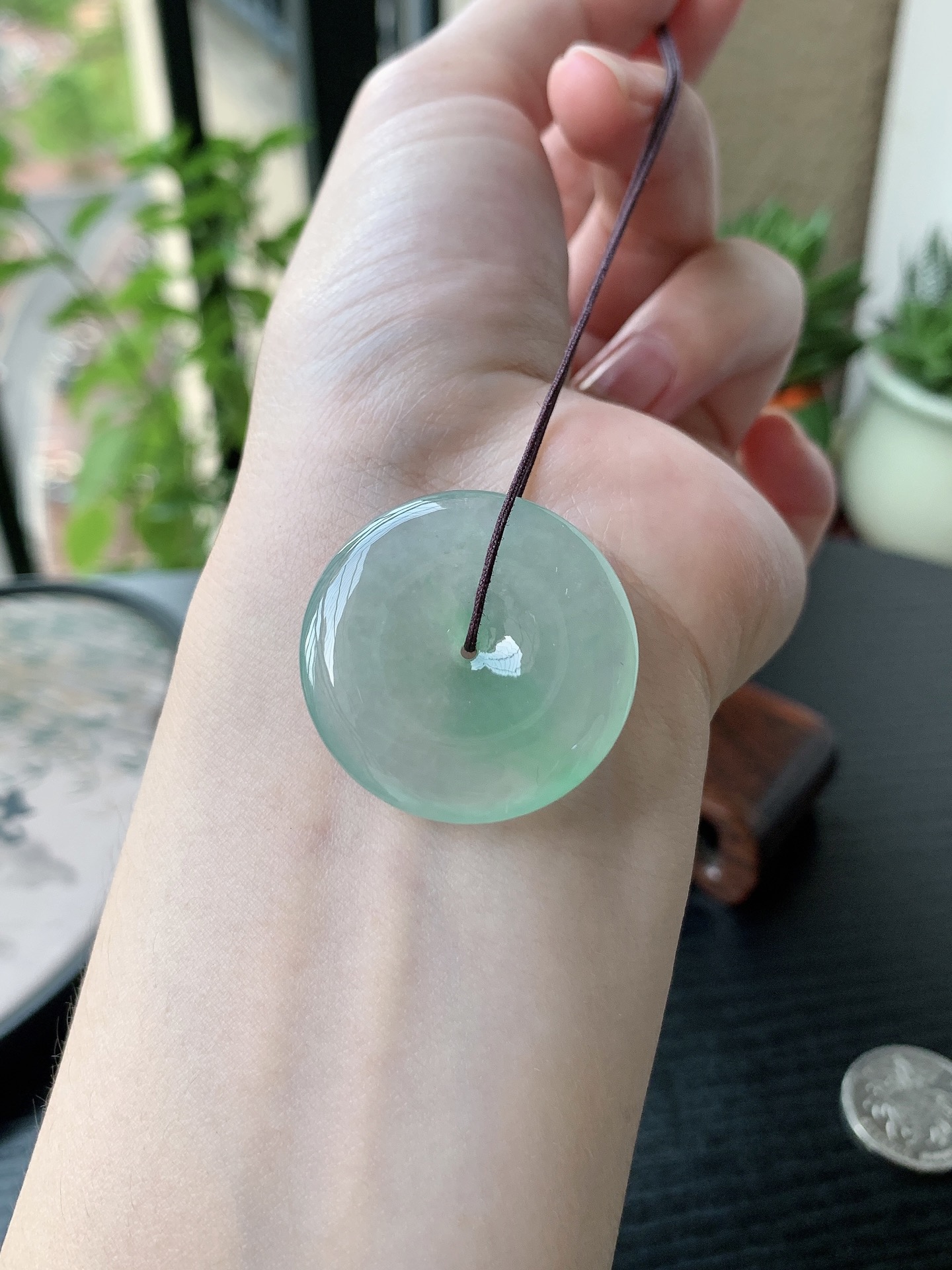老坑冰种胶感飘绿平安扣吊坠裸石尺寸:30.6-5.5mm