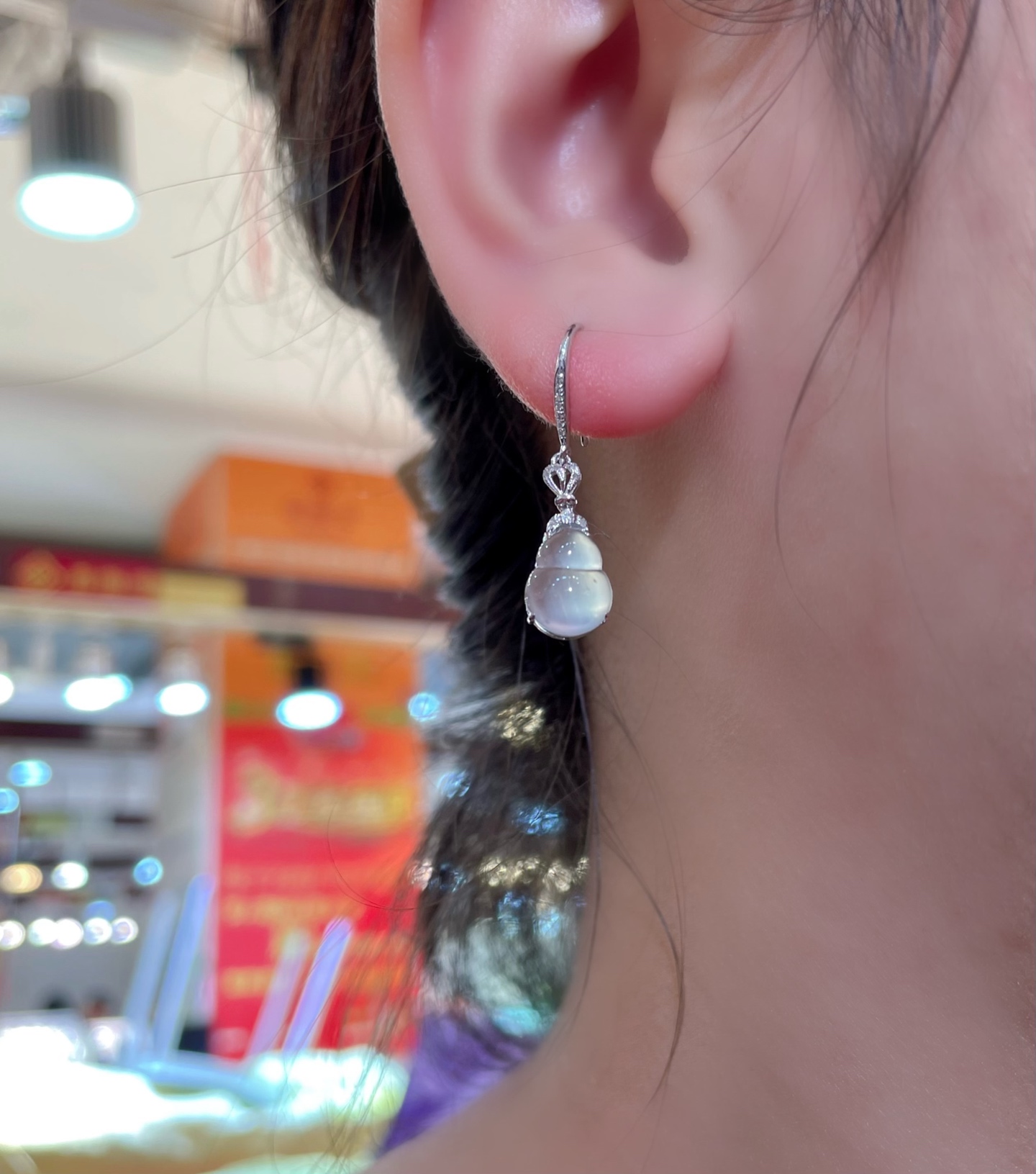 ️ 性比天然A货冰种葫芦耳环18k金镶嵌冰种全胶感套装，无裂，种水，实物刚性很强，10-7.8-4