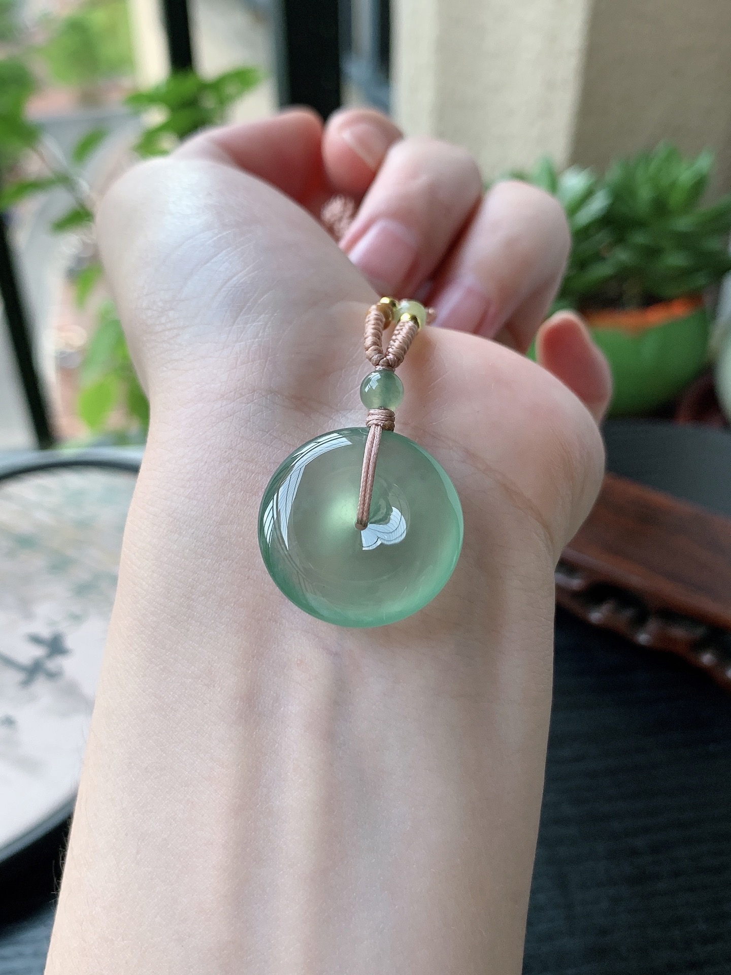 老坑冰种胶感起刚性晴水绿平安扣吊坠 裸石尺寸:23-6mm