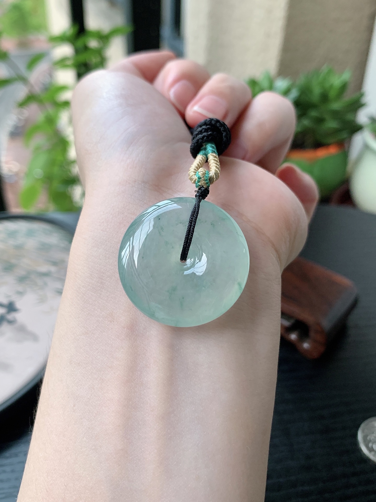老坑冰种胶感飘花平安扣吊坠 裸石尺寸:29.8-7.5mm