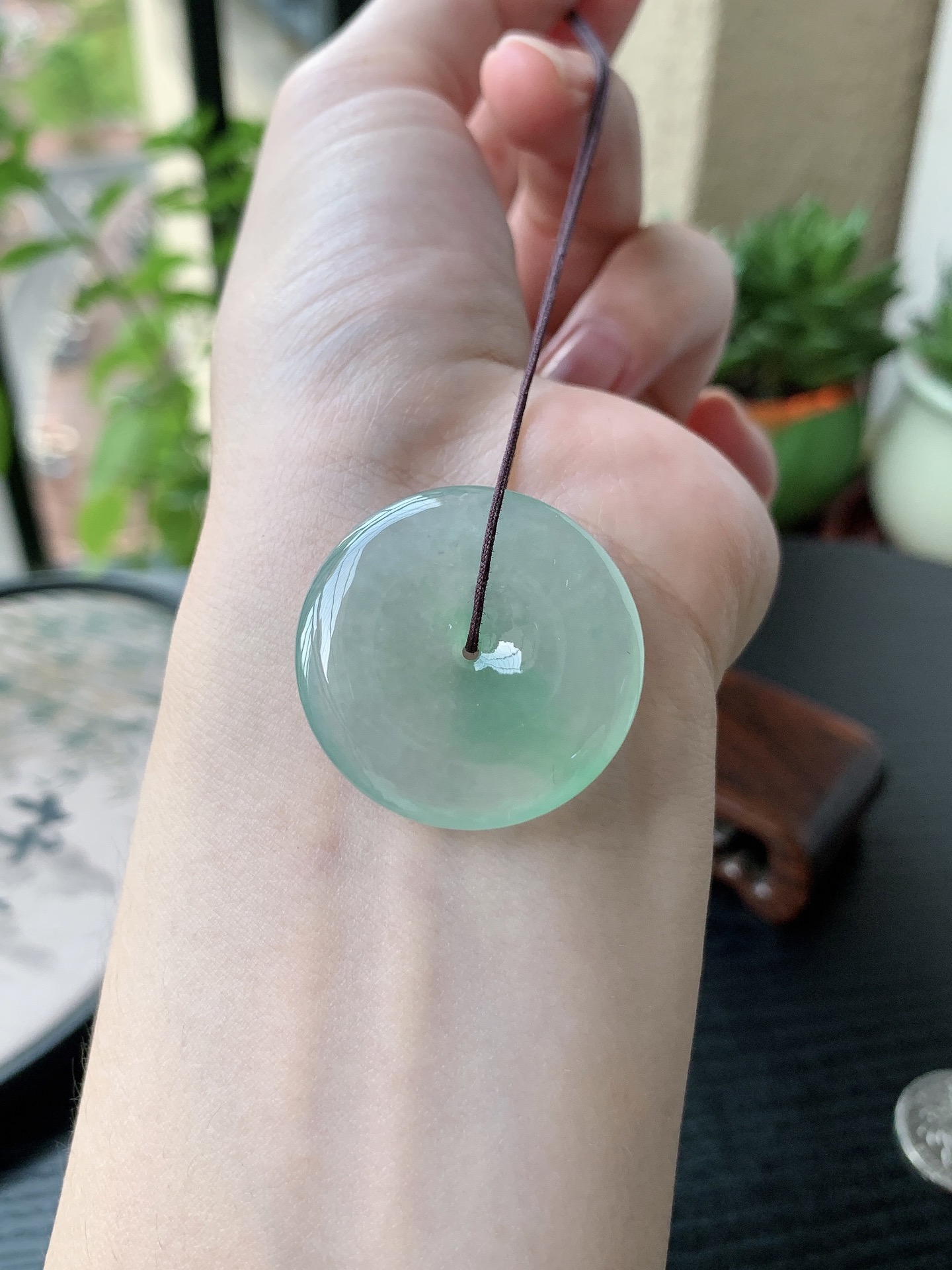老坑冰种胶感飘绿平安扣吊坠裸石尺寸:30.6-5.5mm