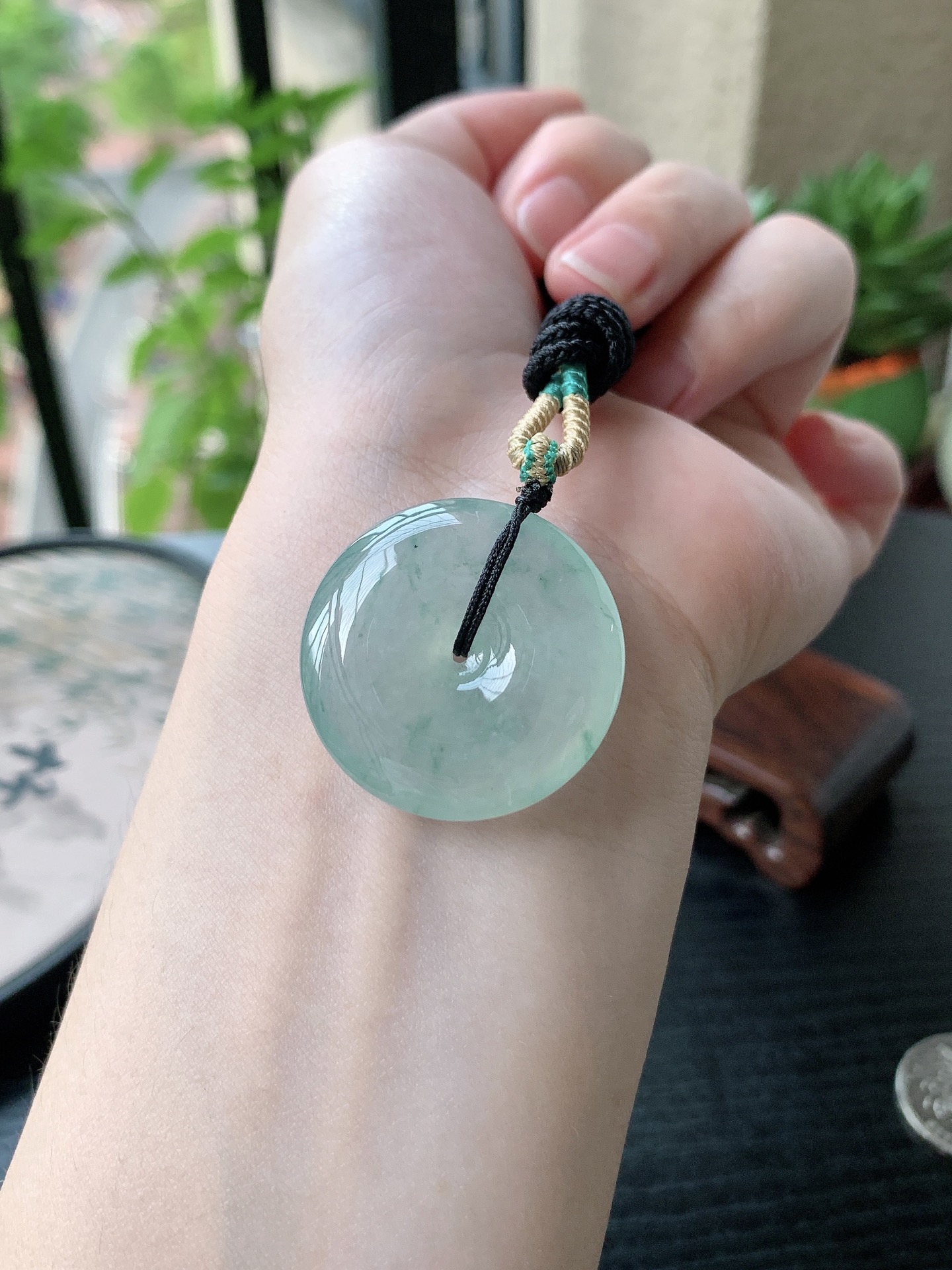 老坑冰种胶感飘花平安扣吊坠 裸石尺寸:29.8-7.5mm