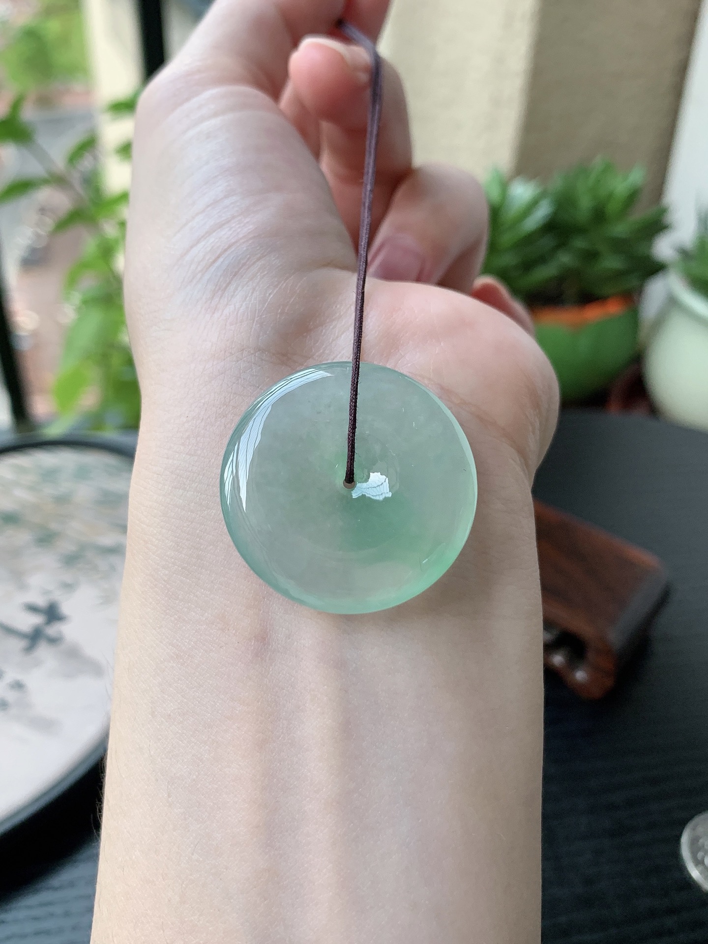 老坑冰种胶感飘绿平安扣吊坠裸石尺寸:30.6-5.5mm