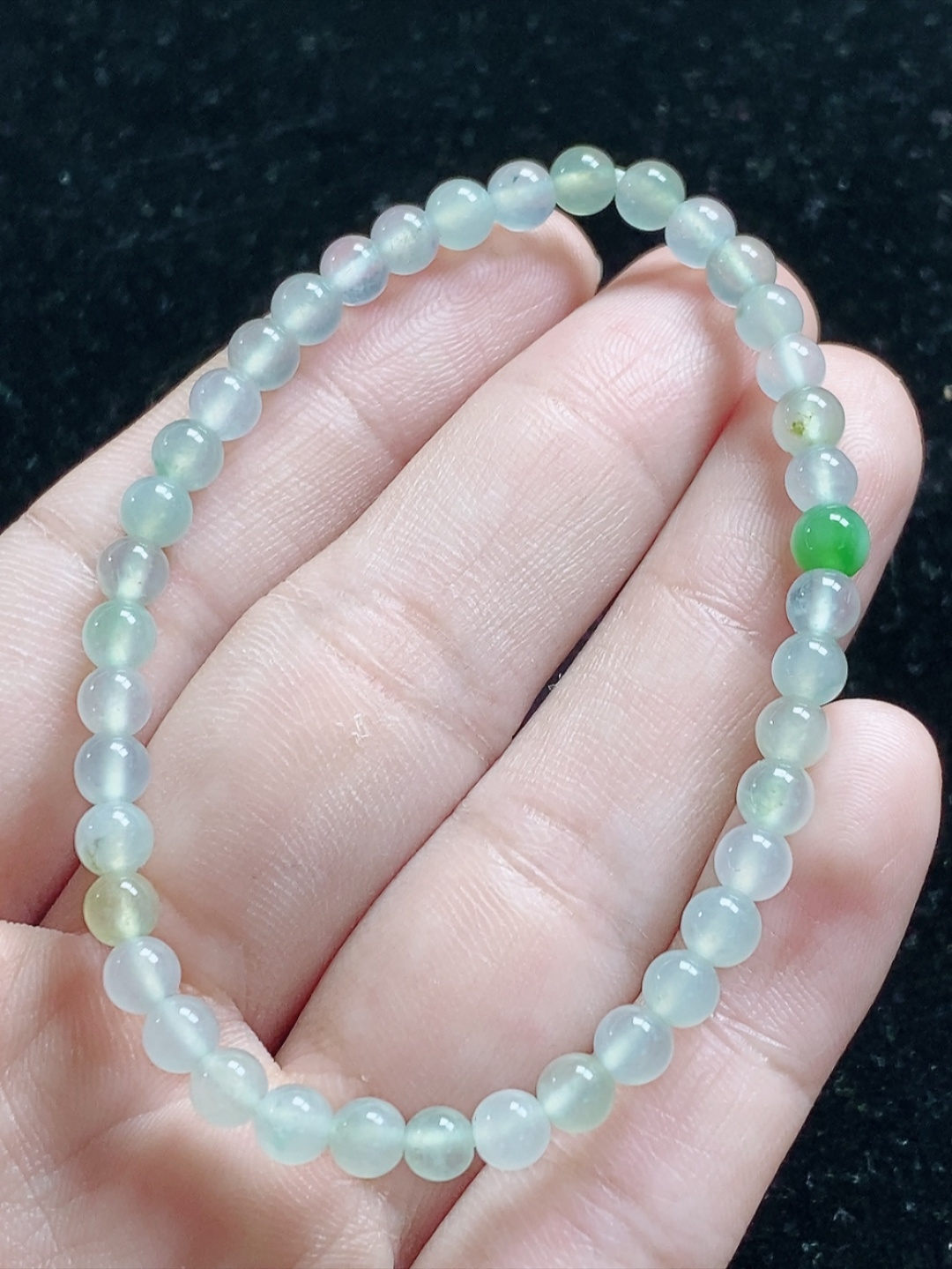 冰种玉珠手串，尺寸4.6mm