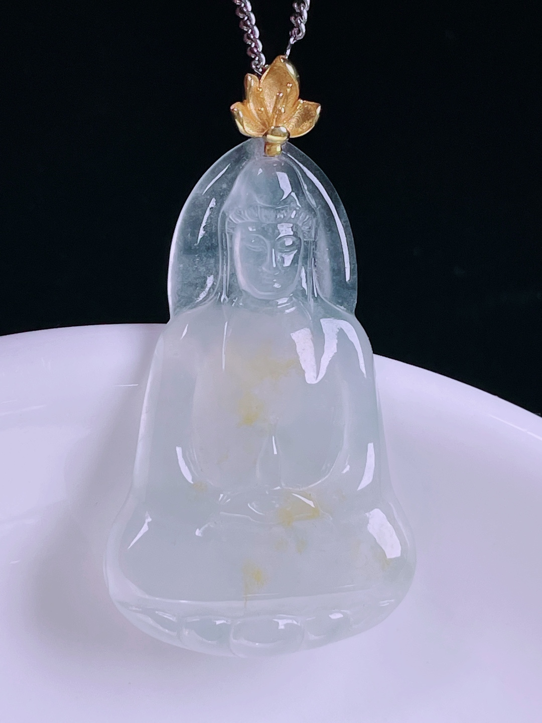 冰黄观音，老种起光，细底通透，尺寸：39裸石33.5/21/3.3mm0620