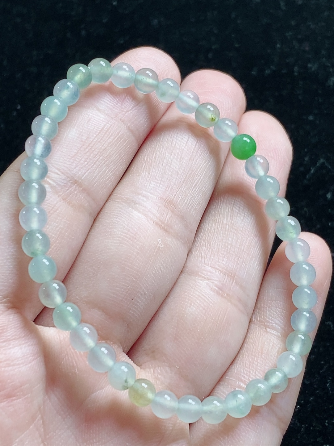 冰种玉珠手串，尺寸4.6mm