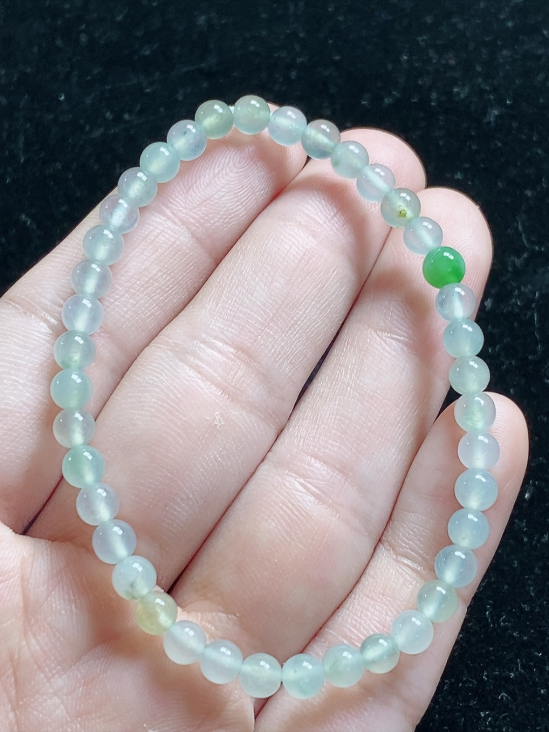冰种玉珠手串，尺寸4.6mm