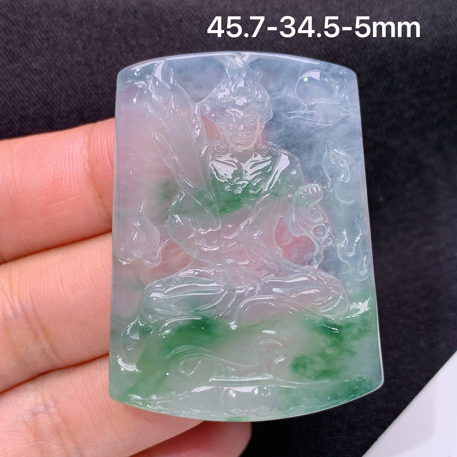冰飘花不动明王，厚装种老，冰润细腻，种水足，Yc2 尺寸45.7*34.5*5