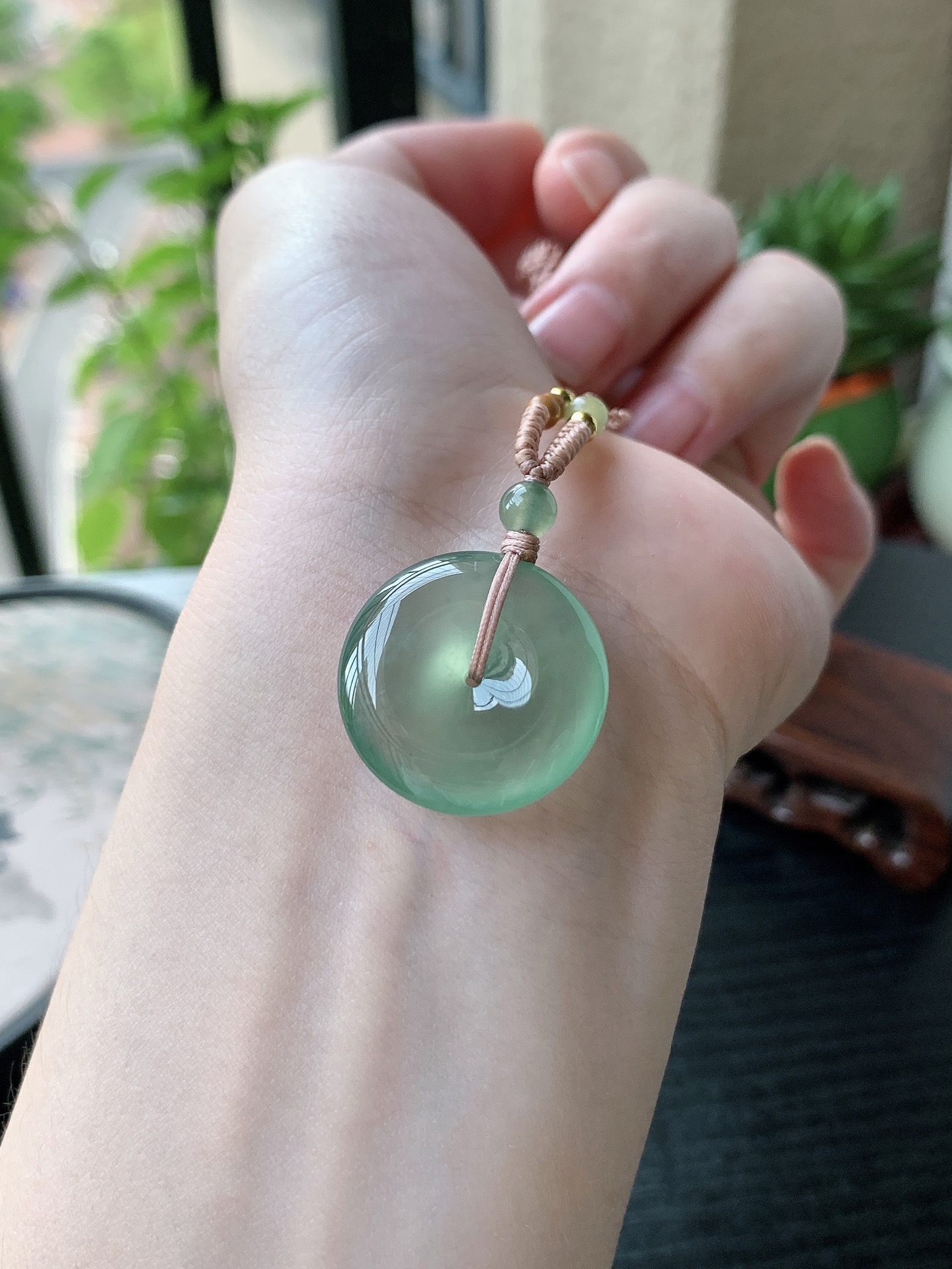 老坑冰种胶感起刚性晴水绿平安扣吊坠 裸石尺寸:23-6mm