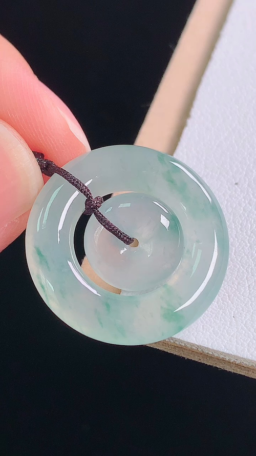 冰飘花平安扣，无裂，尺寸:22.4-4.1mm 18