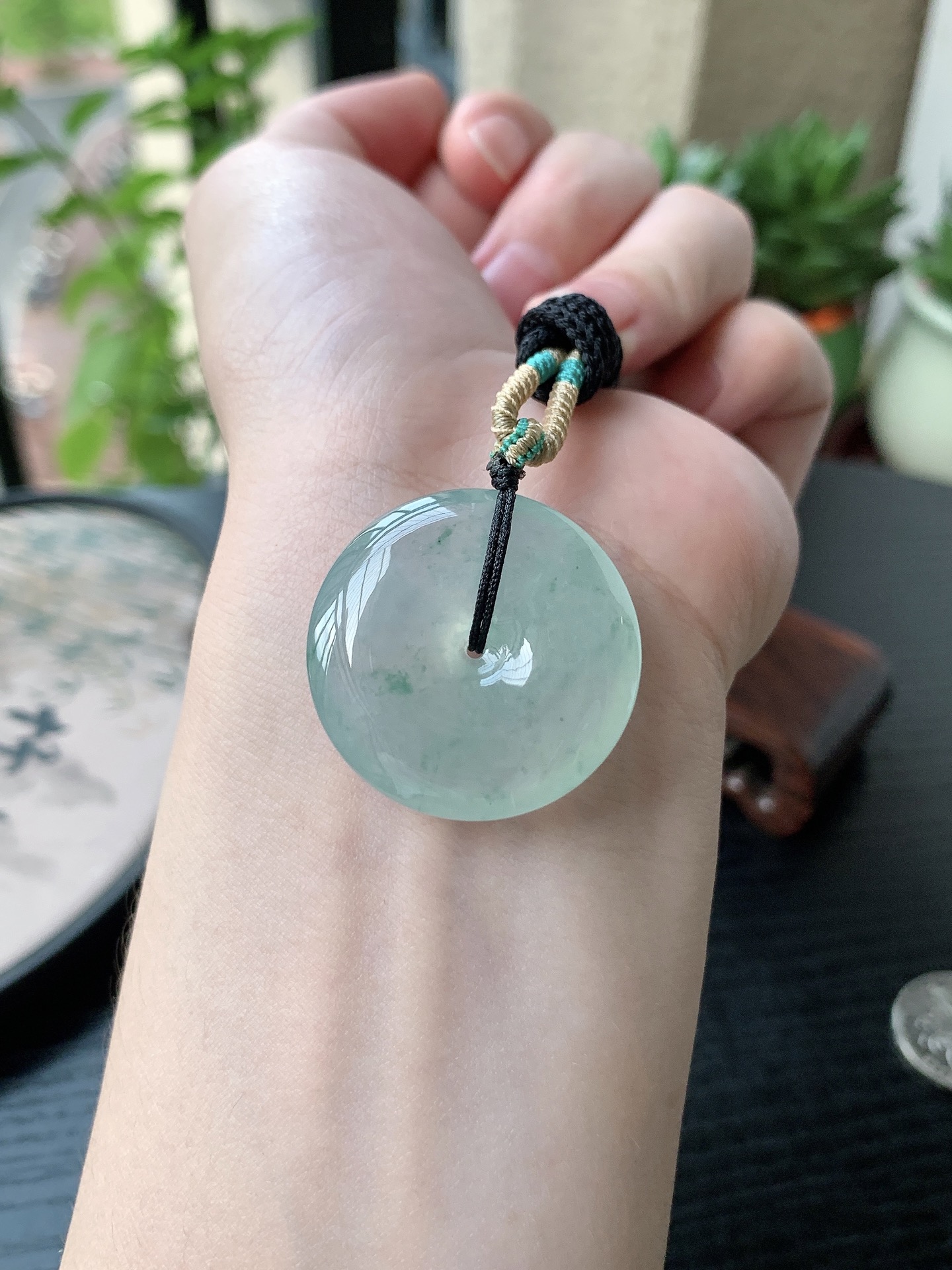 老坑冰种胶感飘花平安扣吊坠 裸石尺寸:29.8-7.5mm