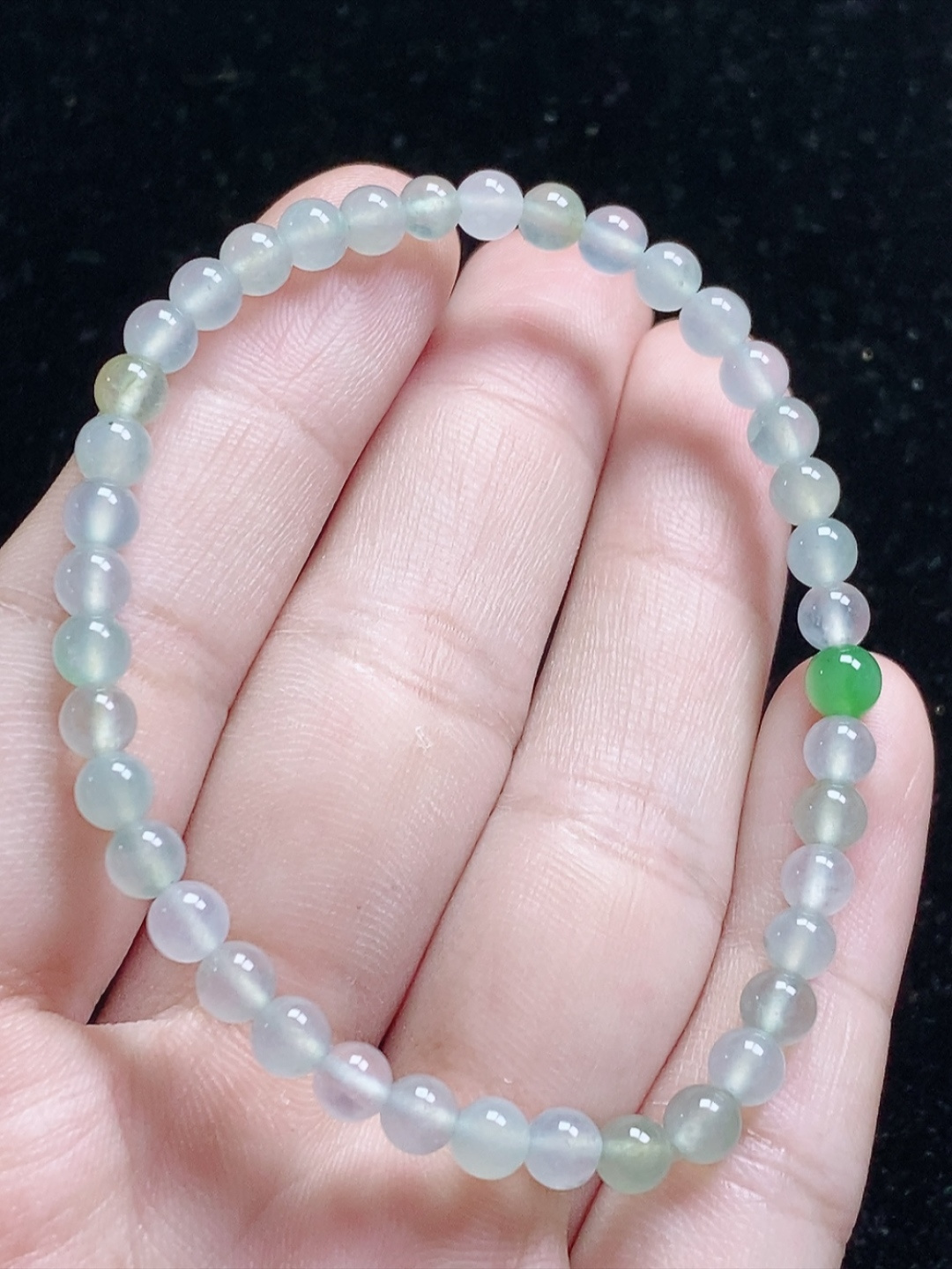 冰种玉珠手串，尺寸4.6mm