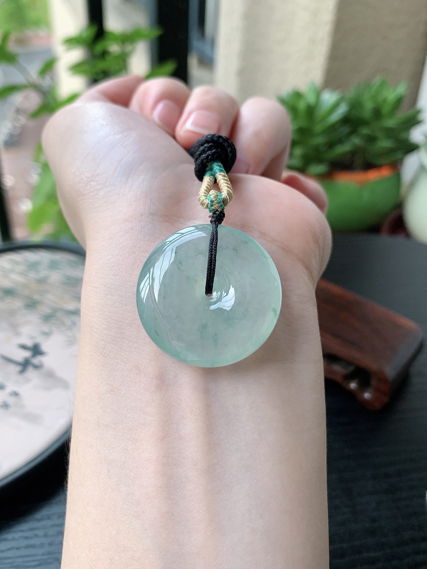 老坑冰种胶感飘花平安扣吊坠 裸石尺寸:29.8-7.5mm