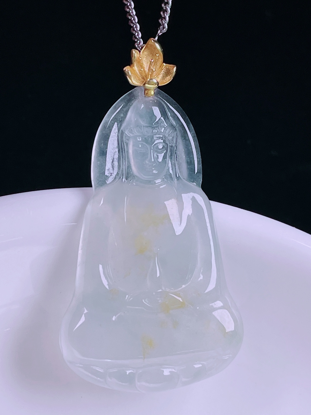 冰黄观音，老种起光，细底通透，尺寸：39裸石33.5/21/3.3mm0620
