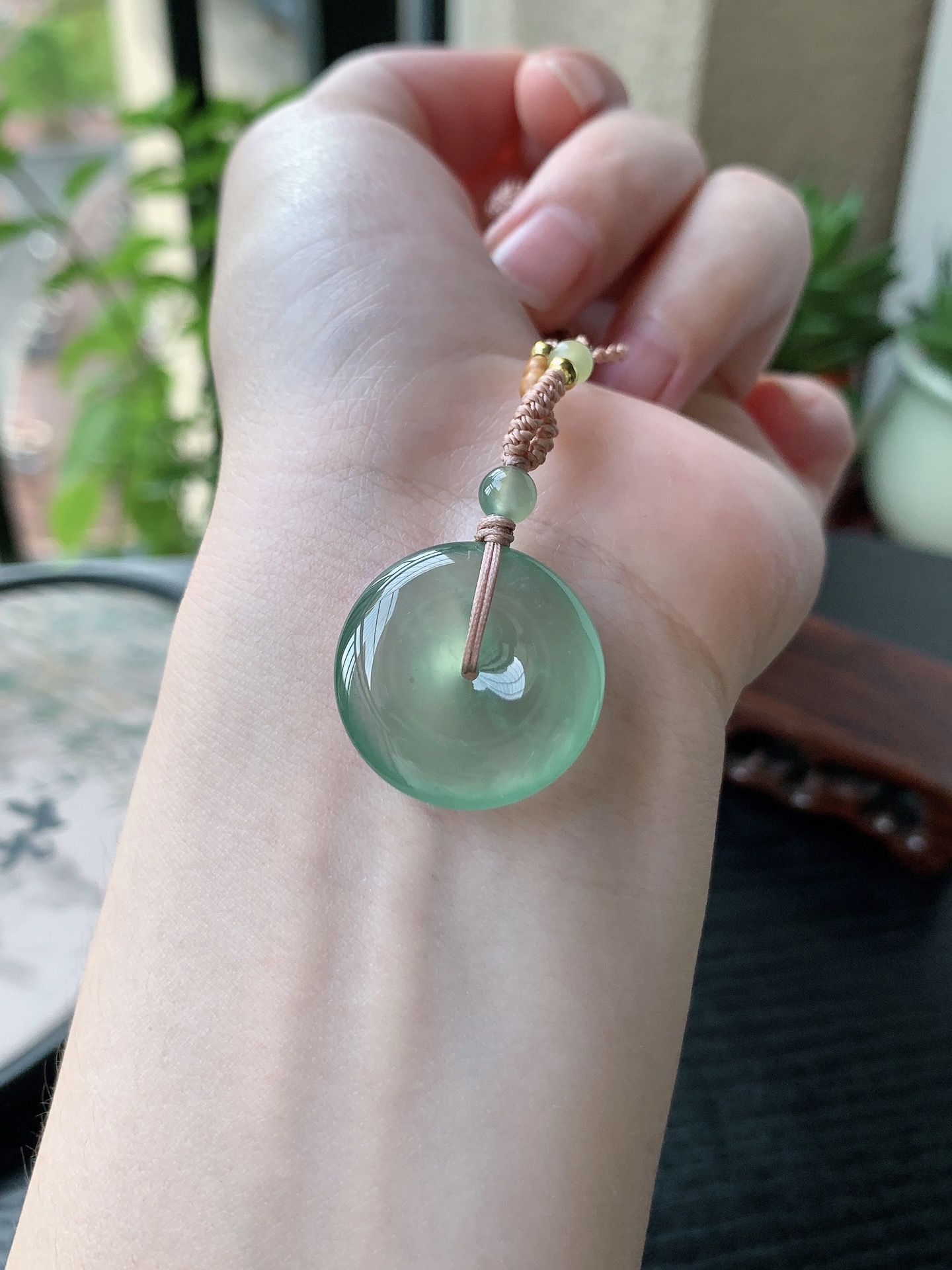 老坑冰种胶感起刚性晴水绿平安扣吊坠 裸石尺寸:23-6mm