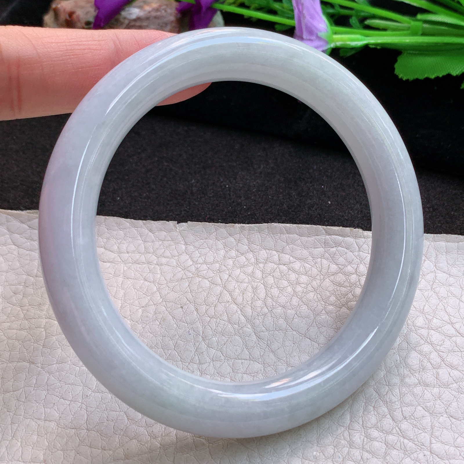ym大圈口62.5*11.5*11叮当镯 缅甸翡翠a货玉手镯 清新胶感圆条玉手环 美人镯