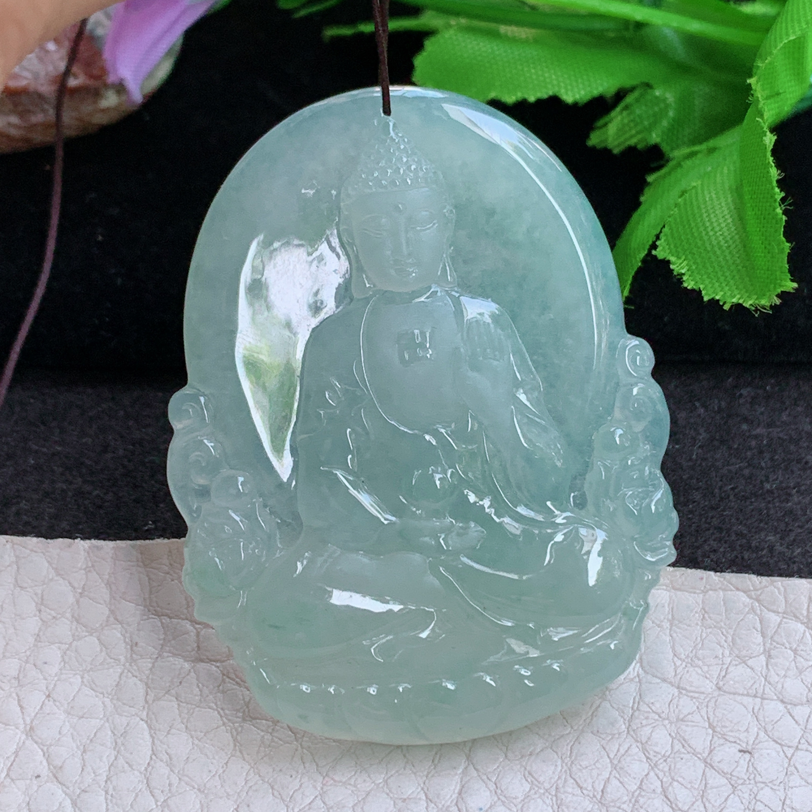 ktj实拍55*42.5*5.5缅甸翡翠a货精雕冰晴阿弥陀佛 生肖守护神玉吊坠