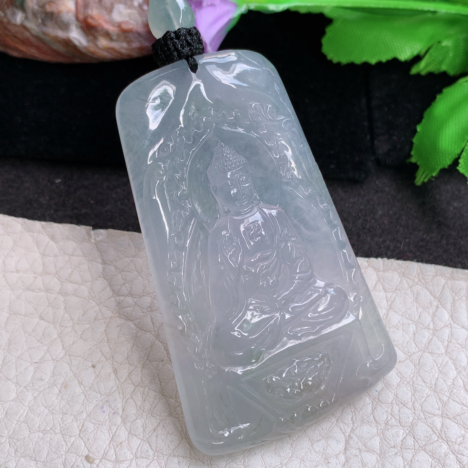 yl实拍60.5*36*5.5缅甸翡翠a货精雕清纯阿弥陀佛 生肖守护神玉吊坠