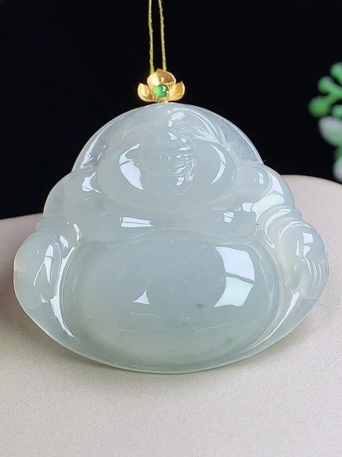 18k金镶冰种佛公，无裂，尺寸35.3-38.2-6.5mm，L20xcf