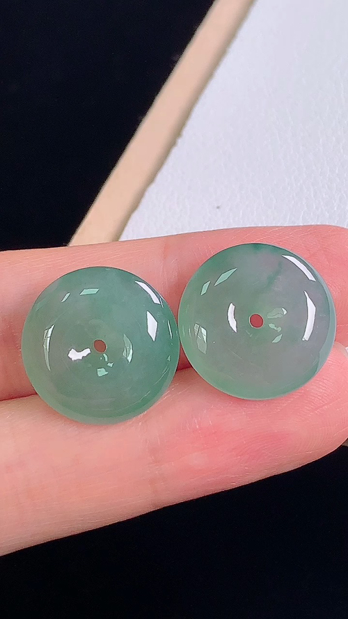 冰晴平安扣/对，无裂，尺寸:15.6-5.5mm