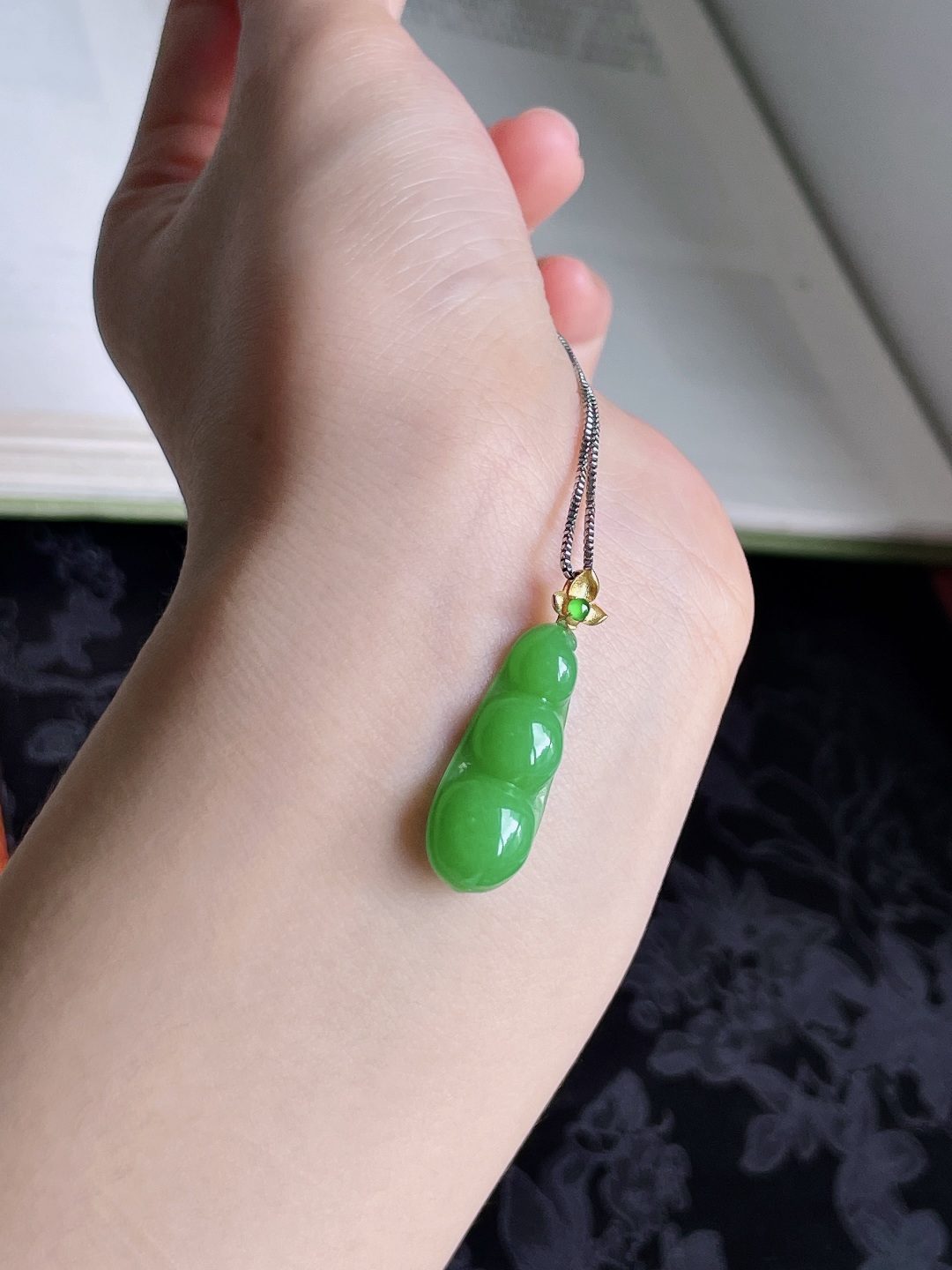️ 冰阳绿福豆 色泽浓郁 种老油润 18k金镶嵌 整体 31/9.9/5.3