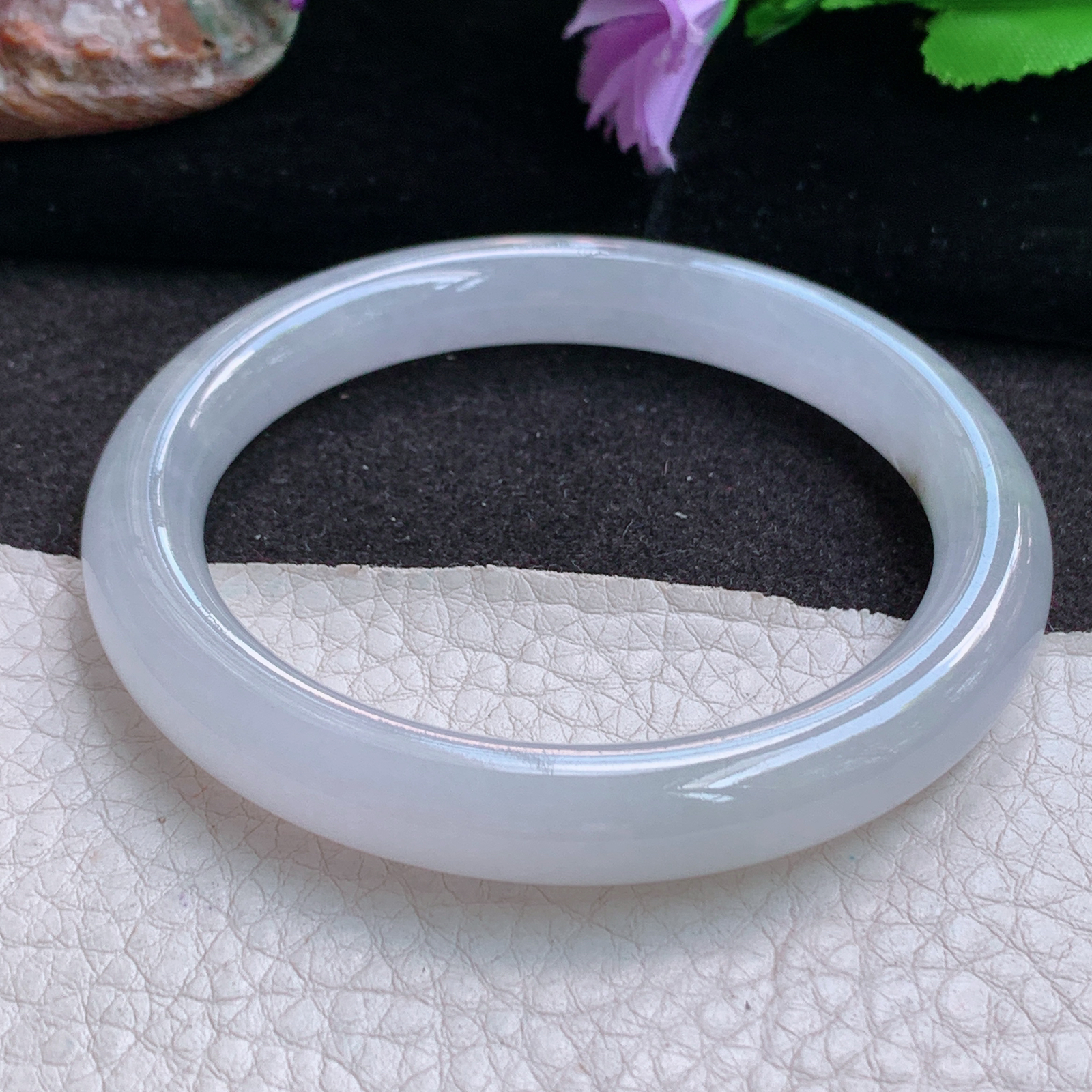 xh实拍55.5*9.5*8.6叮当镯 缅甸翡翠a货玉手镯 冰纯圆条玉手环 美人镯