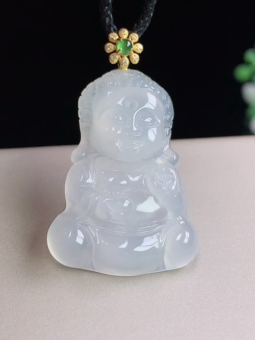 18k金镶冰种宝宝佛，无裂，尺寸27.5-19.6-4.5mm，L21jay