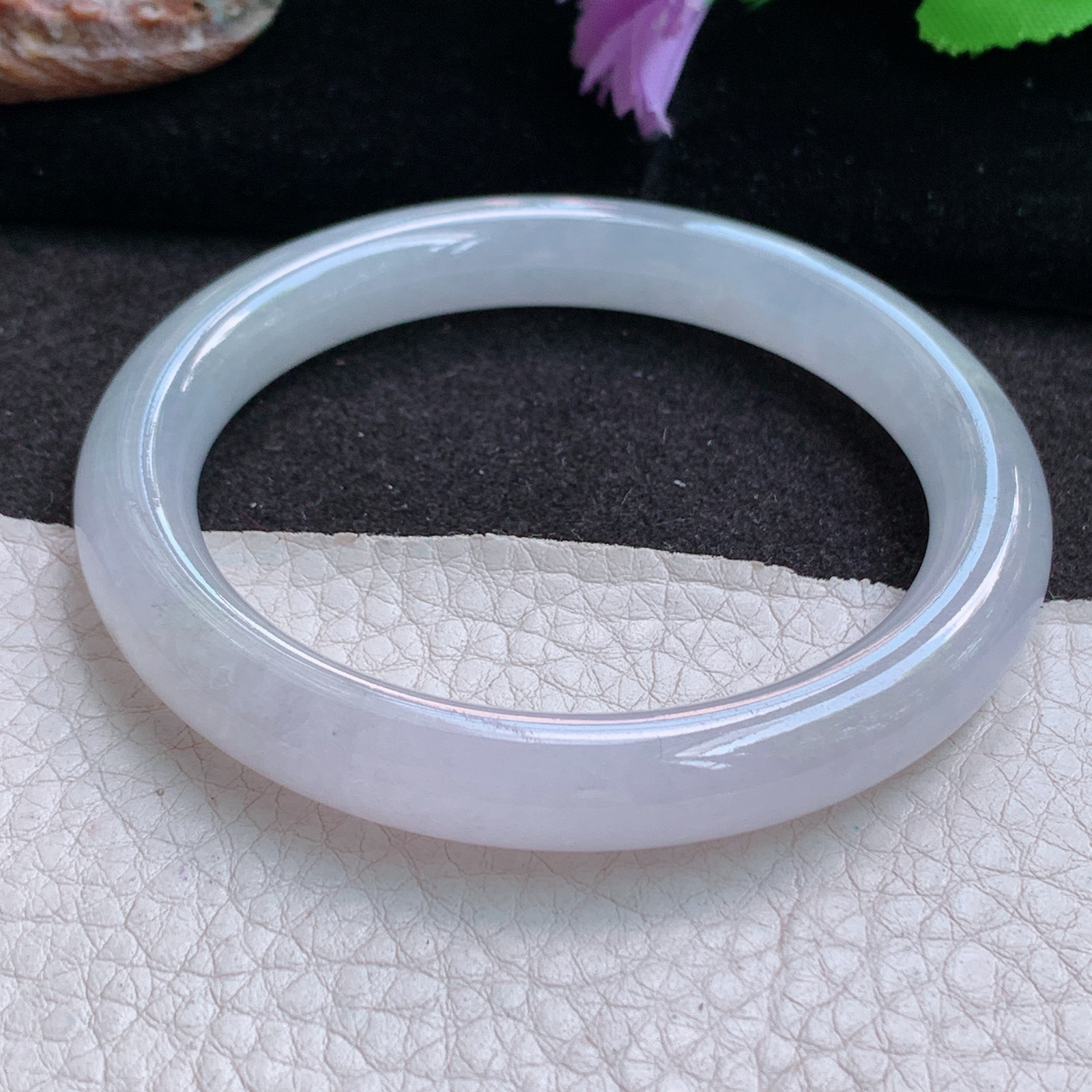 xh实拍55.5*9.5*8.6叮当镯 缅甸翡翠a货玉手镯 冰纯圆条玉手环 美人镯