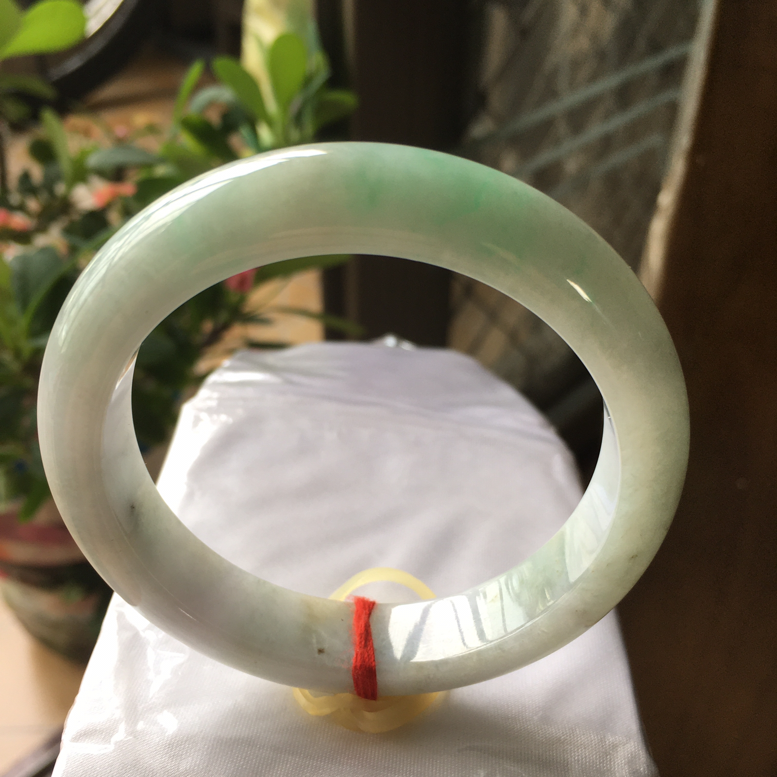55圈口正圈飘绿手镯，版型正庄飘阳绿，质地细腻水润，自然光实拍，尺寸：55.6*12.5*8.8（毫