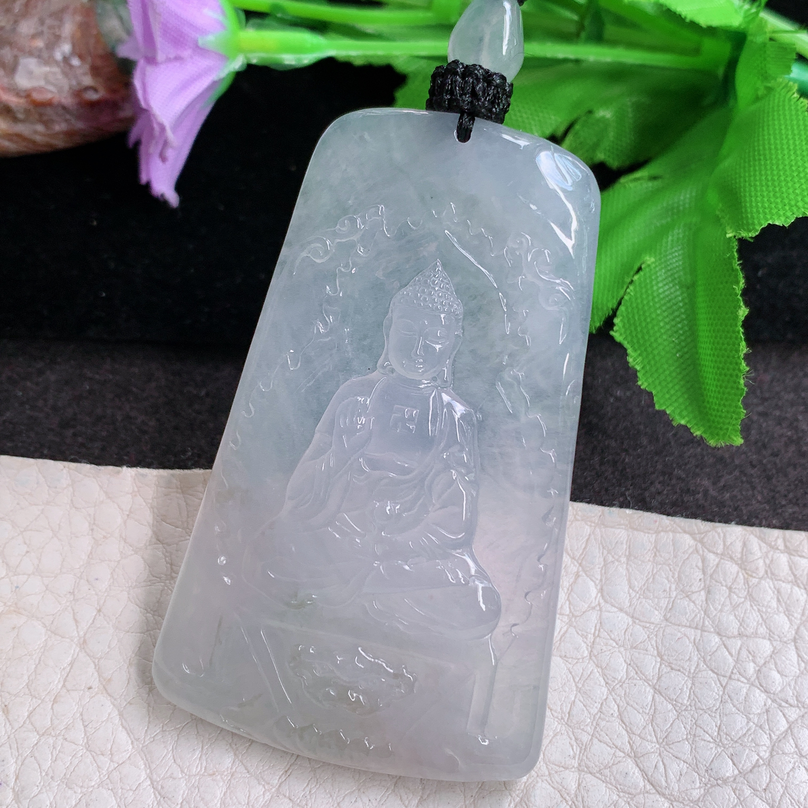 yl实拍60.5*36*5.5缅甸翡翠a货精雕清纯阿弥陀佛 生肖守护神玉吊坠